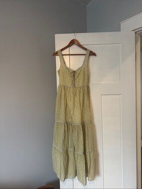 Christy Dawn Sage Green Tiered Maxi Dress with Tie Front
